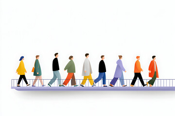 Collective Journey: A stylized illustration presents a diverse group of individuals traversing a pathway, symbolizing unity, progress, and shared purpose.