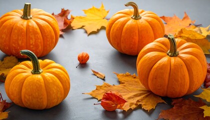 Autumns Bounty - A Vibrant Display of Pumpkins and Fall Leaves.