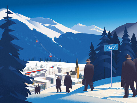 Business leaders and delegates arrive at the famous Davos ski resort, which is turning into a global center of business and politics during the World Economic Forum