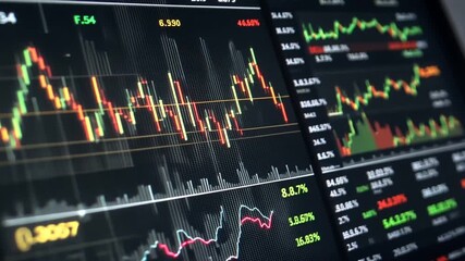 stock market data screens with graphs and charts - Powered by Adobe