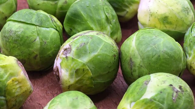 Brussels sprouts macro close-Up, fresh green vegetable texture