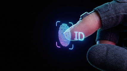 High security fingerprint scan level digital ID planning glowing blue biometric authentication concept futuristic access control technology