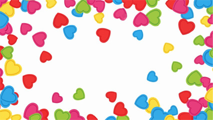 Colorful heart shapes scattered across a white background