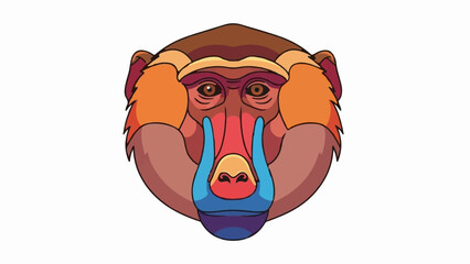 Colorful illustration of a monkey head with a distinctive large nose and expressive eyes on a white background