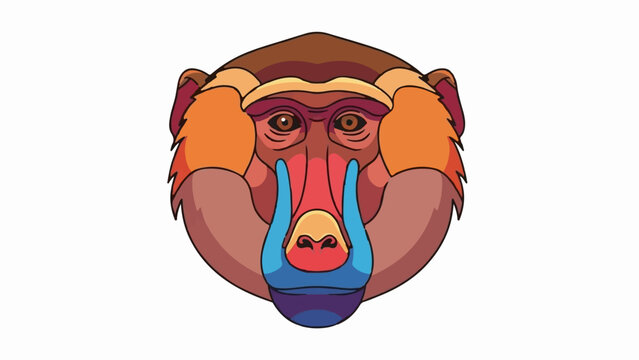 Colorful illustration of a monkey head with a distinctive large nose and expressive eyes on a white background
