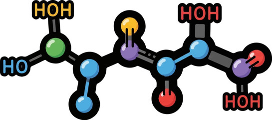 Colorful molecular structure with spheres and text labels