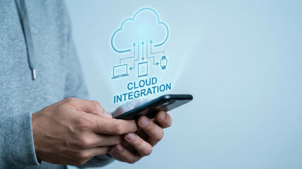 Cloud integration high level planning concept for mobile data synchronization and digital network strategy in modern technology workflow