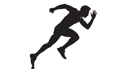 Man Running Fast in Silhouette on White Background