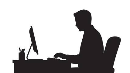 Man Working on Computer in Office Silhouette