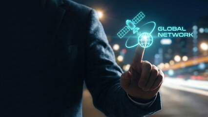 High tech level planning concept for global network connection and futuristic communication interface in modern smart city