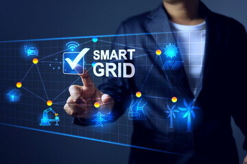 smart grid concept with a people operation for electricity distribution and generation to support electric power demand