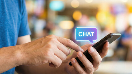 Chat smartphone hand finger message bubble screen mobile man typing high level planning chat smartphone screen with hand finger tapping message