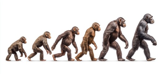 Ape primate from kid to adult walking like like human evolution theory. Generative AI technology.	
