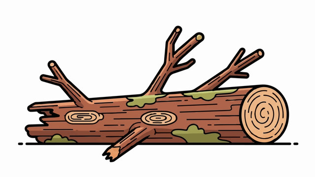 An illustration of a fallen log with several branches and moss, depicted with a thick outline
