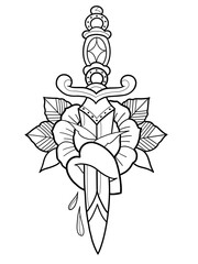 Dagger Flower Traditional Tattoo Stencil T-Shirt Print