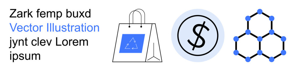 Obraz premium E-commerce, finance, business, education, research, technology. Shopping bag, dollar sign and molecular structure. E-commerce and financial concepts with clean modern elements