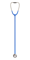 A blue stethoscope on a plain white background for medical use