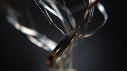 Abstract metallic tendrils reaching and connecting in a dynamic, luminous display of futuristic design.