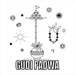 A Professional Traditional Gudi Padwa Icon Symbol, Showcasing Marathi New Year and Digital Hindu Festival Celebration Culture Ugadi in a Flat Design Minimalist Vector.