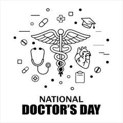 A Professional Healthcare National Doctors Day Symbol, Showcasing Medical Practitioner and Digital Hospital Stethoscope Physician Appreciation Service in a Flat Design Minimalist Vector.