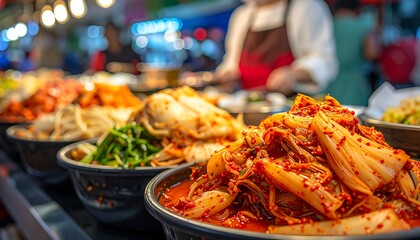 Kimchi Variety at a Korean Street Food Stall.