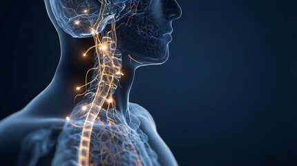 Transparent human neck and chest illustrating vagus nerve activation and acetylcholine release signaling for neuromodulation and autonomic regulation.