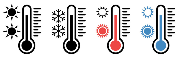 hot cold temperature thermometer icons