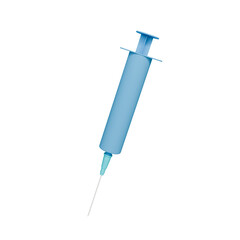 A blue syringe with a needle on a white background