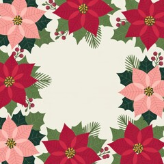 Festive poinsettia frame with holly berries and leaves