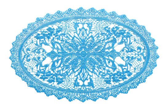 Ornate Blue Oval Doily with Intricate Floral Pattern graphic design - Powered by Adobe