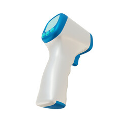 A white and blue digital thermometer gun for medical use
