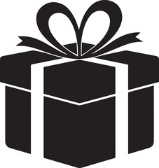 Simple black silhouette of a gift box with a bow