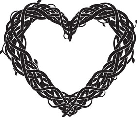 Heart shaped wreath made of intertwined dark vines and branches