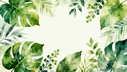 Watercolor tropical leaves and berries © KW