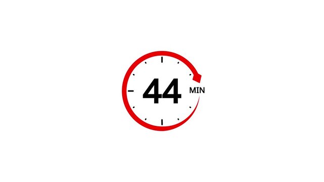 Red circular timer icon showing 44 minutes with an arrow on white background clock countdown