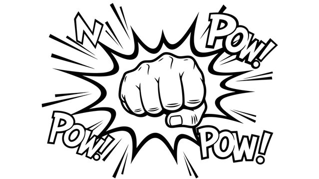 Punching fist with comic book pow effect