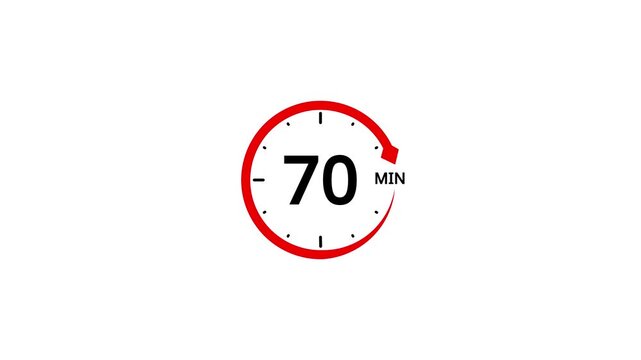Red circle timer with number 70 and M symbol on white background clock countdown