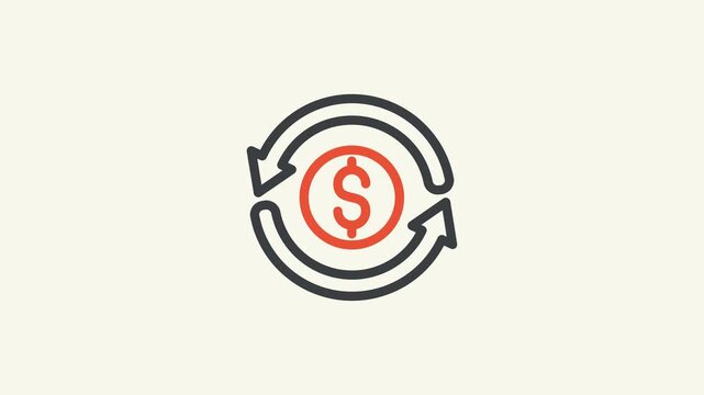 Animated exchange money dollar sign encircled by looping arrows symbolizes currency exchange and global finance circulation.