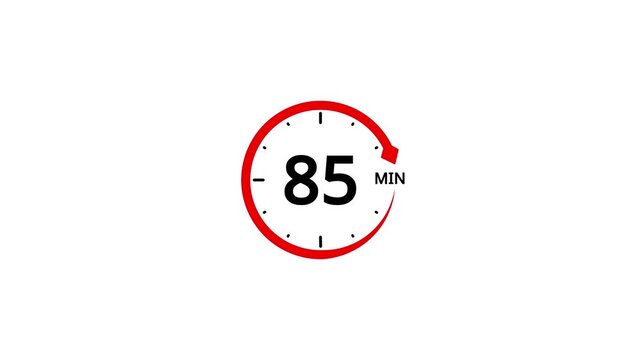 Red circle timer with number 85 and arrow on white background clock countdown