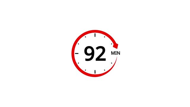Red circular timer icon with the number 92 and an arrow indicating progress on white background clock