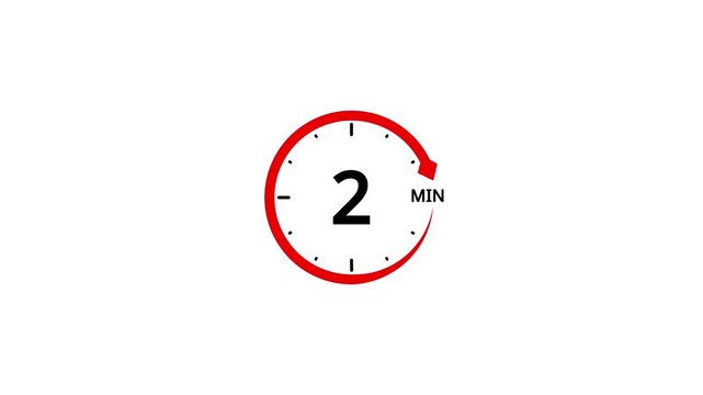 Red circular timer icon with black number 2 and M abbreviation on white background clock countdown