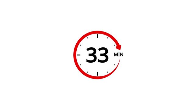 Red circle timer icon with 33 minutes displayed on white background clock