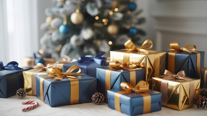 Beautifully wrapped christmas gifts under the tree