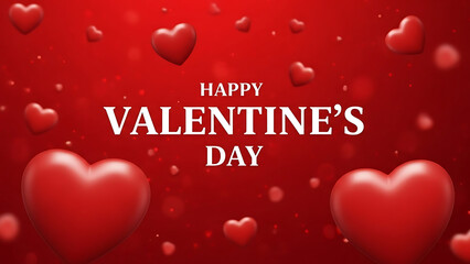 Happy valentine's day greeting card design with floating hearts on a vibrant red background