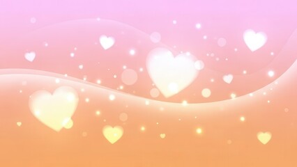 Festive pink and orange background with glowing hearts and sparkling particles perfect for valentine's day