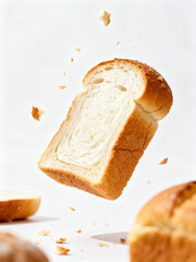 Floating Sliced Bread Loaf with Crumbs