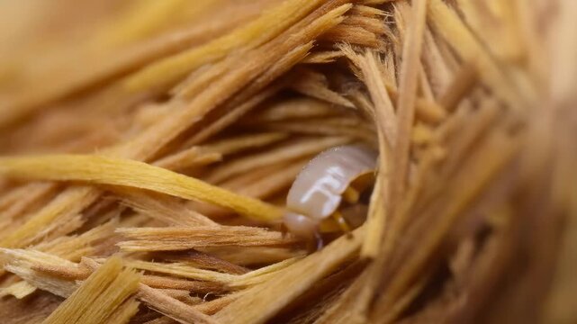 Closeup of woodlouse crawling through straw bales in natural habitat