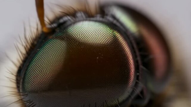 Closeup sequence of fly's eye showing detailed movement and color shift