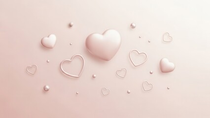 Soft pink background with floating hearts and pearls for romantic theme