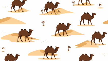 Fototapeta premium Camel Silhouette Pattern on White Background.